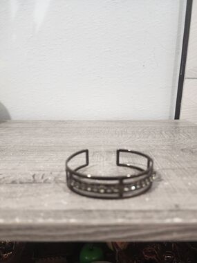 Gunmetal Crystal Accent Cuff Bracelet- Alexa Rae